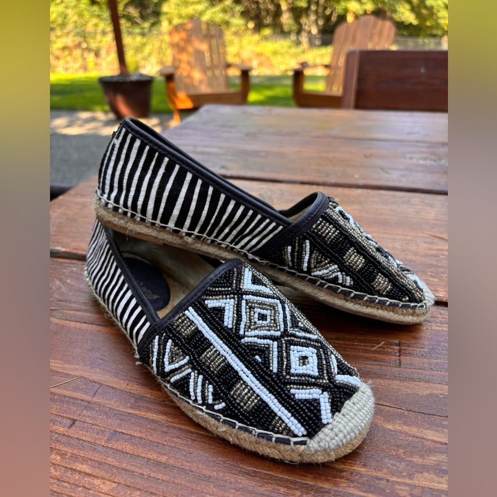 Sam Edelman Black and White Beaded Espadrilles, size 37.5